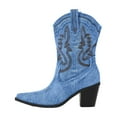 thumbnail image 6 of Denim Cowboy Boots for Women Pointed Toe Western Embroidery Booties Trendy Heeled Mid Calf Cowgirl Boots, 6 of 7