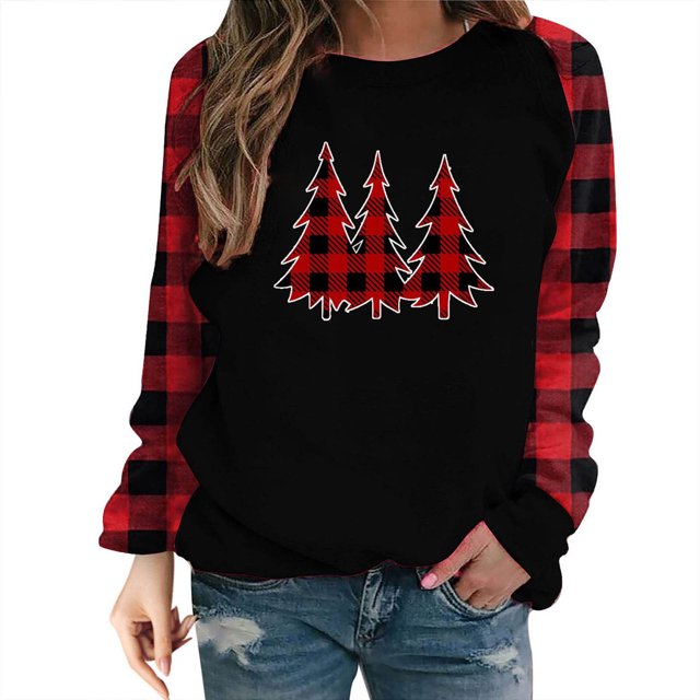 Timegard Hauts à Manches Longues pour Femmes Imprimé de Noël Col Rond Blouse Ample Confortable Automne Hauts Décontractés