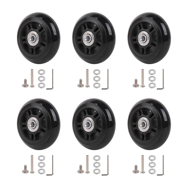 6 Pcs Luggage Suitcase Rubber Wheel Black PU Roller 75mm Dia 110.23lbs