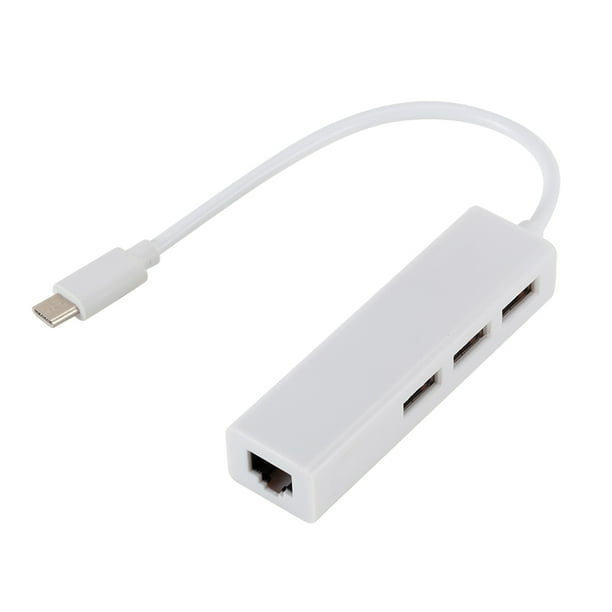 FELTECHELECTR Adaptador de red USB 3.1 tipo C a RJ45 10/100 Mbps, adaptador de red Ethernet LAN externo con 3 puertos USB para portátil (blanco)