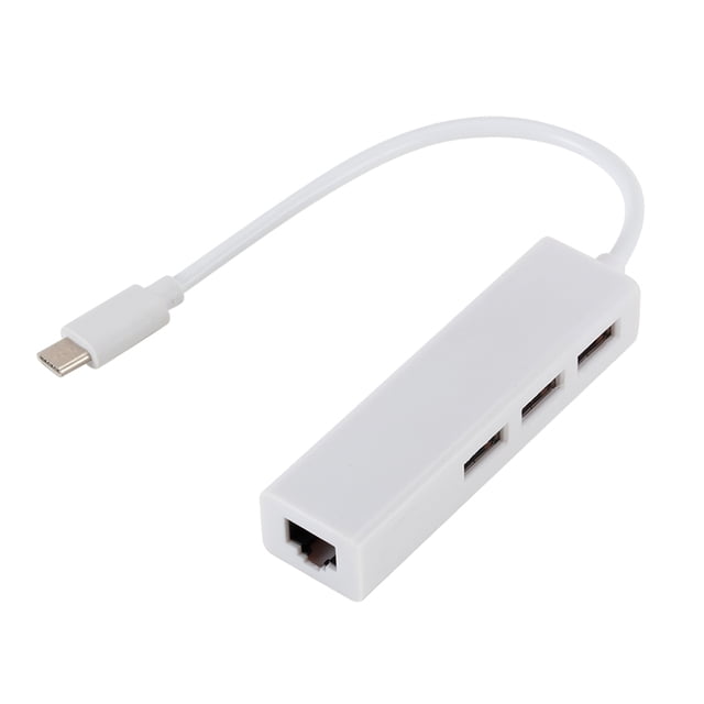 Adaptateur Réseau USB 3.1 Type C vers RJ45 10/100Mbps, Ethernet Externe, 3 Ports USB pour Ordinateur Portable (Blanc)