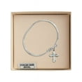 thumbnail image 3 of 5 3/4 inch Oval Eye Hook Bangle Bracelet w/ Cross medal charm w/ March Blue Swarovski Crystal, 3 of 3
