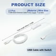 thumbnail image 2 of Cable de Extensión USB Uxcell con Interruptor de Encendido y Apagado, Cable de Alimentación con Interruptor de Palanca para Transferencia de Datos para Tira LED Blanco 6.56 ft 2, 2 of 6