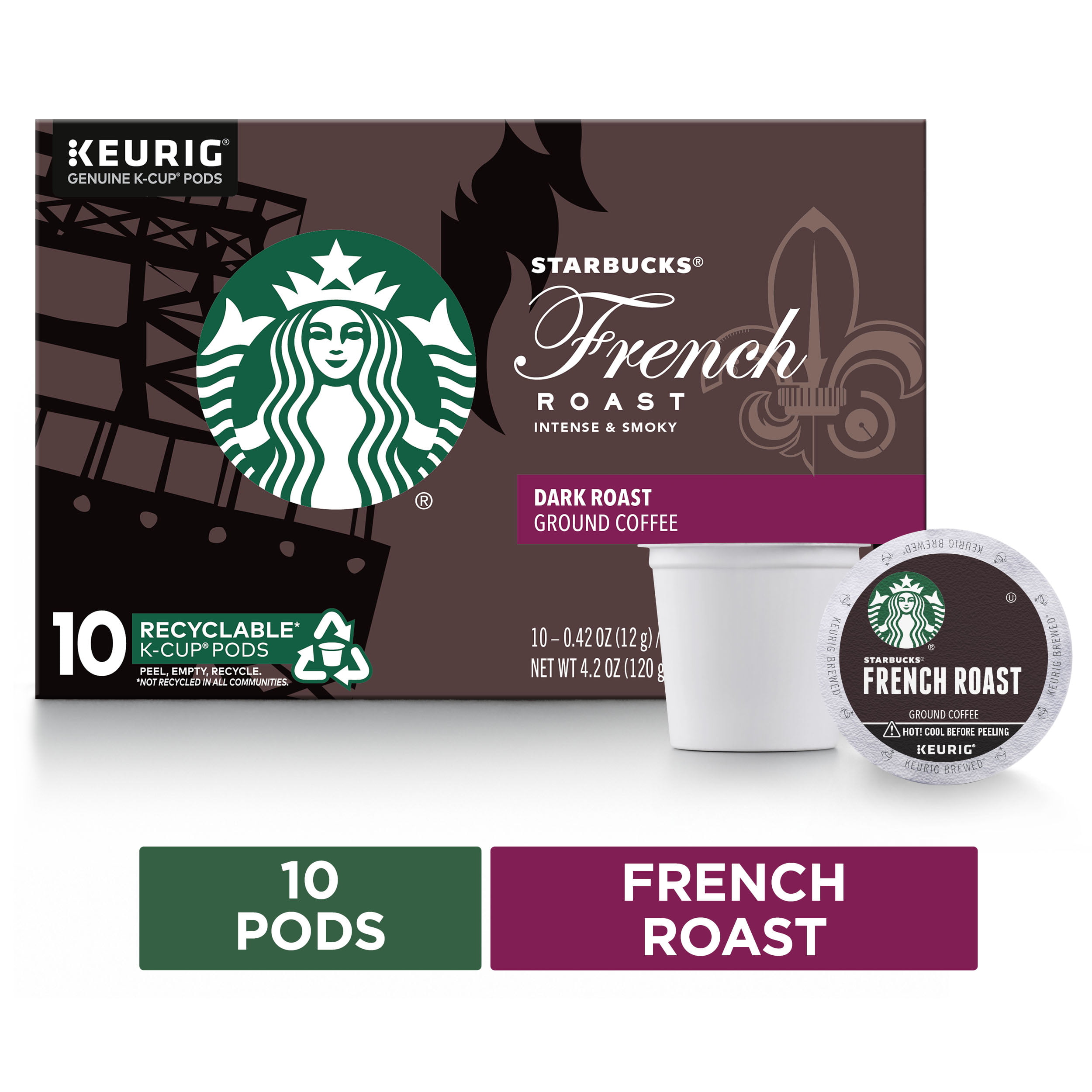 Photo 1 of Starbucks French Roast Coffee K-Cup Pods | Dark Roast | Coffee Pods for Keurig Brewers | 1 Box (10 Pods)