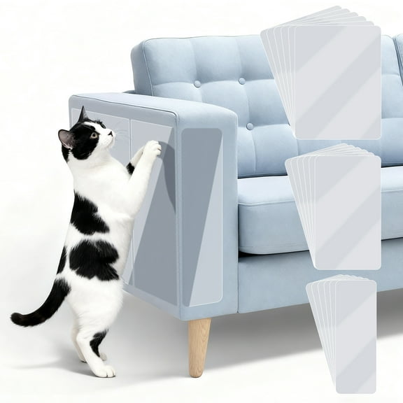 GIRACOA 18 PCS Cat Scratch Furniture Protector with 50 Twist Pins, Transparent Couch Protector from Cat Claws Single-Sided Self Adhesive Tape for Sofa Corners, Walls, Doors