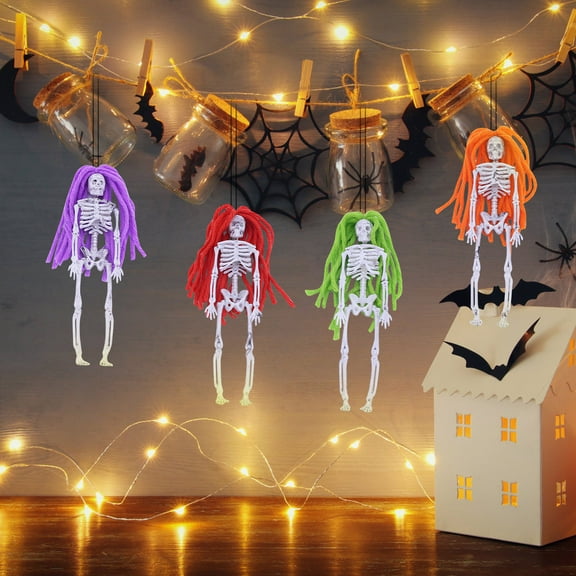 Boovnll Skeleton, 6" Horror & Novelty Poseable Whole Body Mini Skeletons Figurines Hanging Plastic Skeleton Decor with Movable Joints for Graveyard Desktop Holiday Party, Halloween Decorations