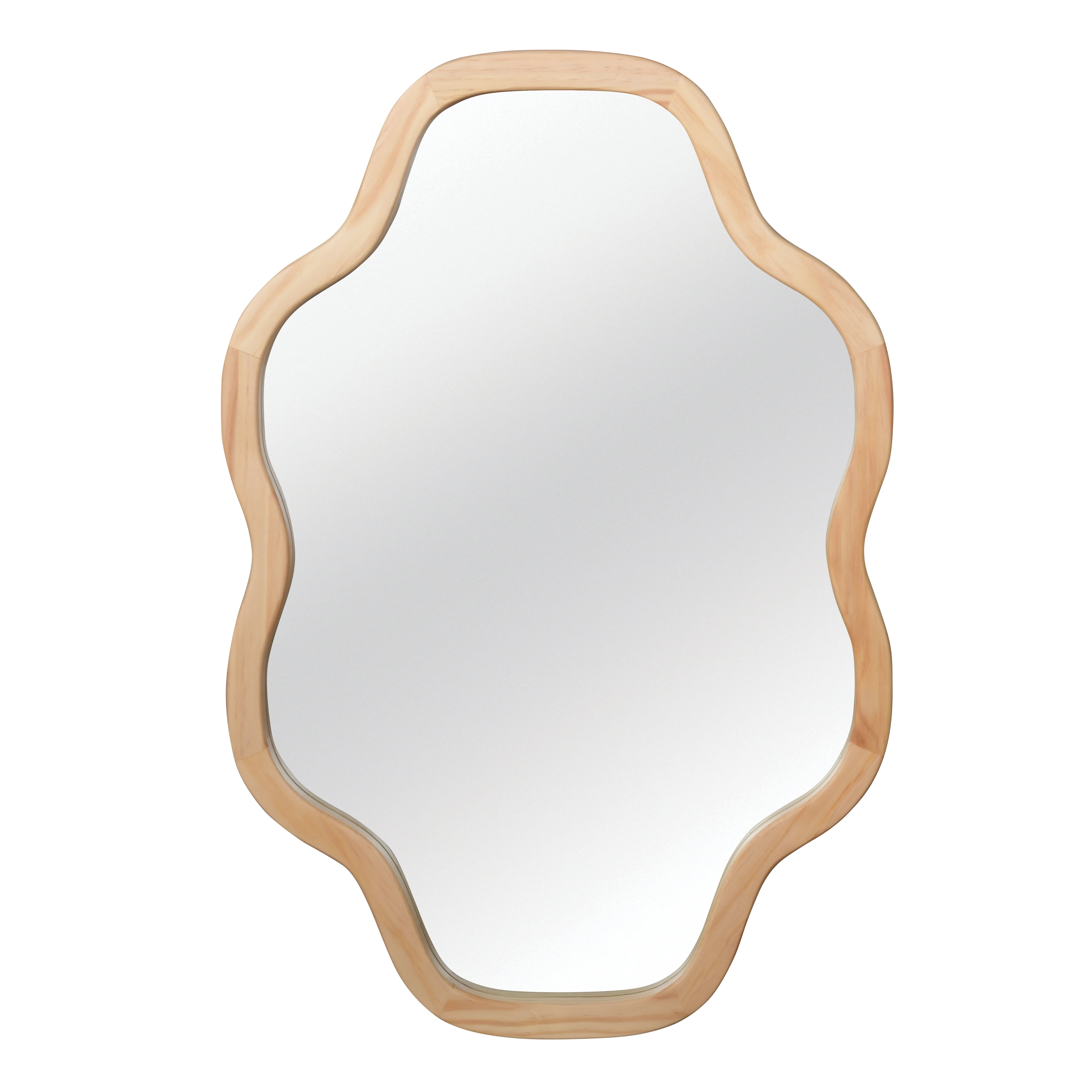 Garitin Wall Mirror and Cloud Shape Decorative Mirror 20 x 30 Inch, Solid Wood Framed Vanity Mirror for Bathroom Entryway Living Room, Natural