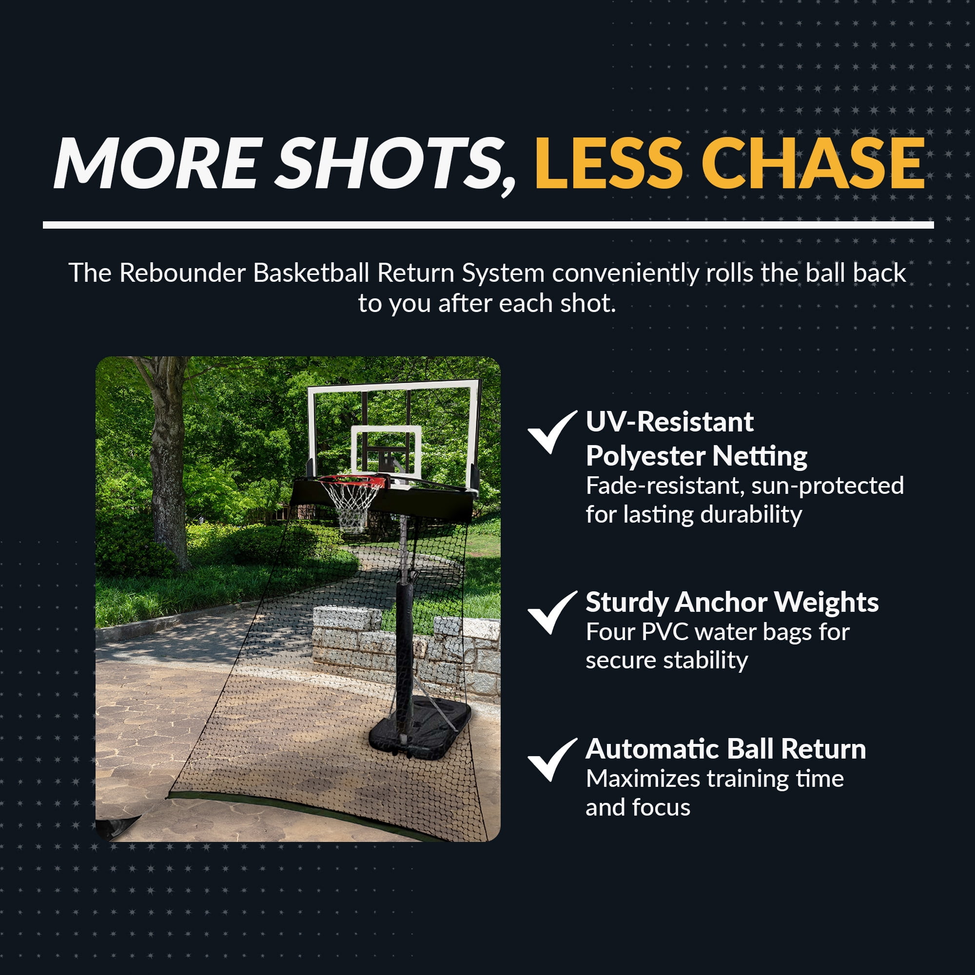 Hathaway Rebounder Basketball Return System for Shooting Practice with Heavy Duty Black Polyester Net
