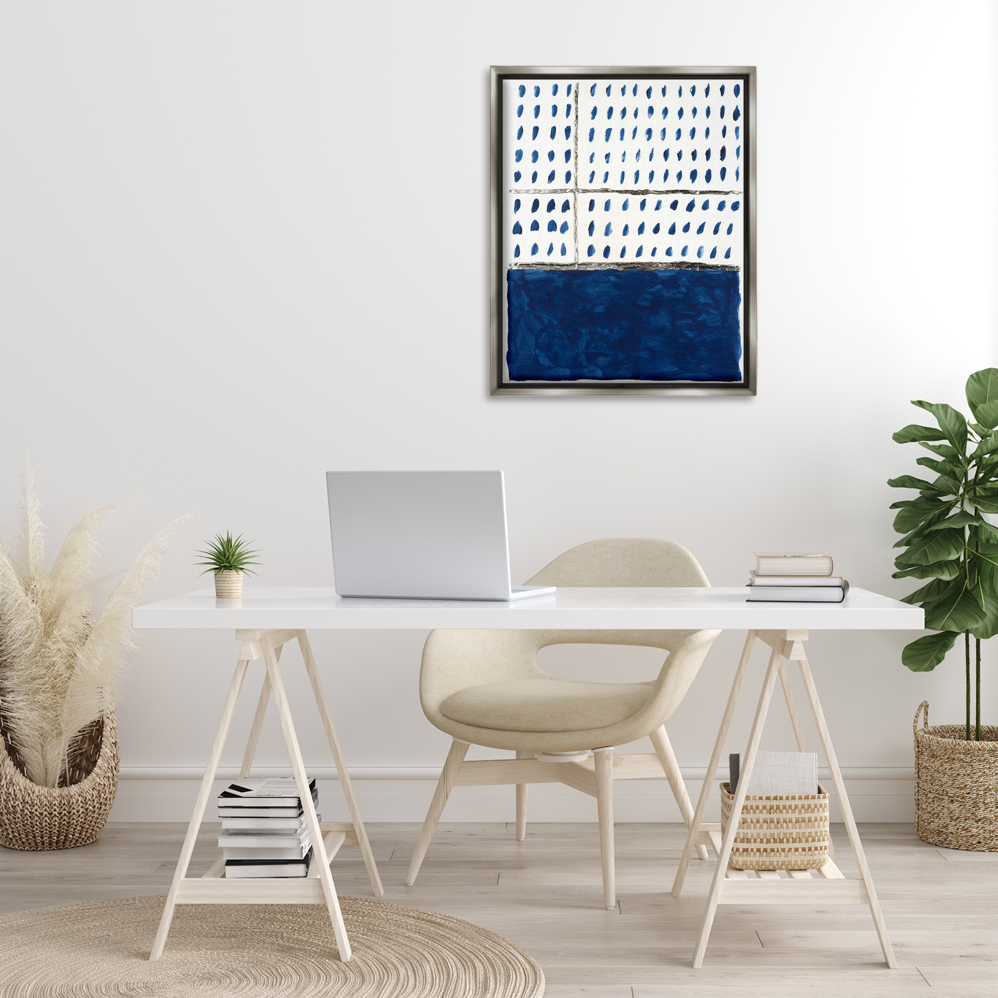 Stupell Industries Modern Dot Pattern Abstract Painting Gray Floater Framed Canvas Art Print Wall Art, 25 x 31