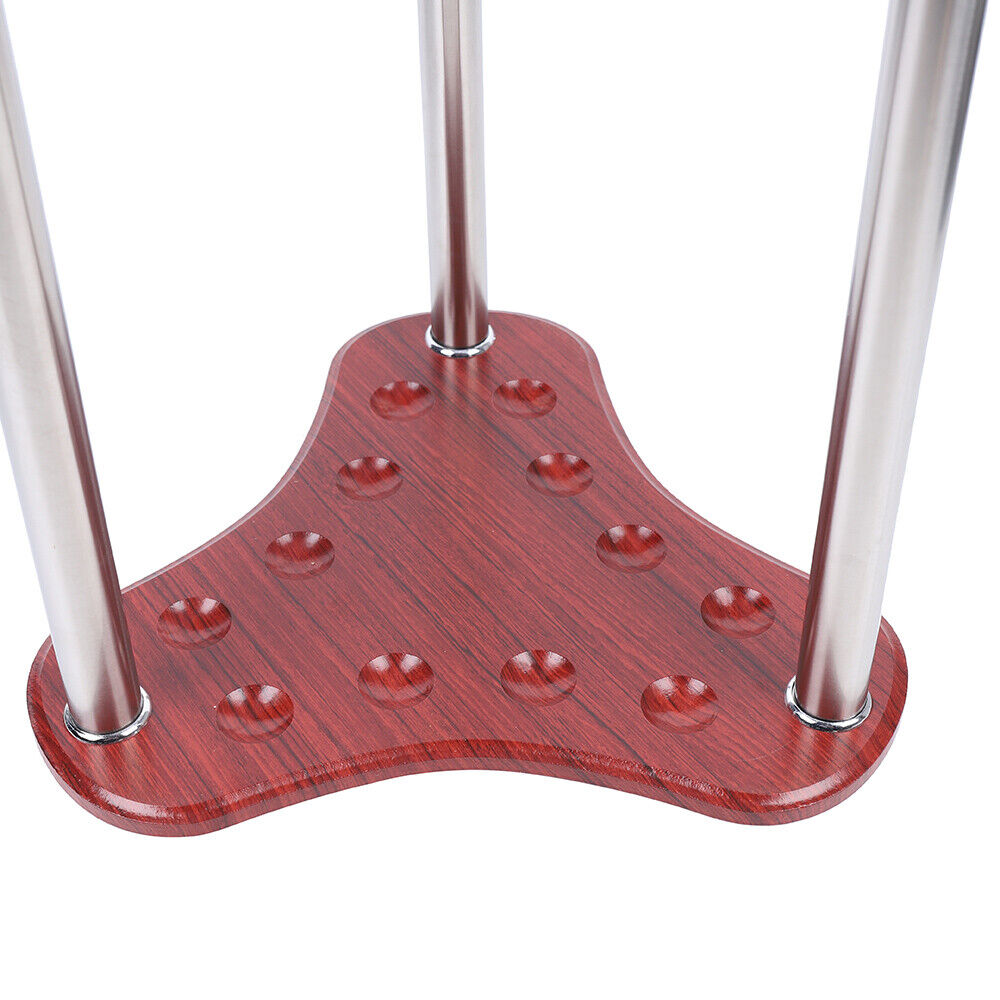 12 Holes Corner Stand Pool Cue Holder Triangle RED Floorstanding Pool Cue Rack with Plastic Protective Rings