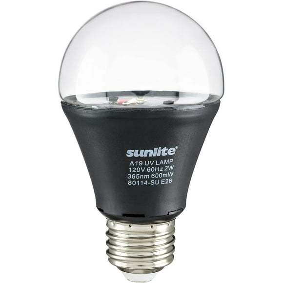 Sunlite 80114-SU A19 Black Light Bulb, 2 Watt, Medium Base (E26), 365nm Wavelength, Glow Parties, Blacklight Blue,