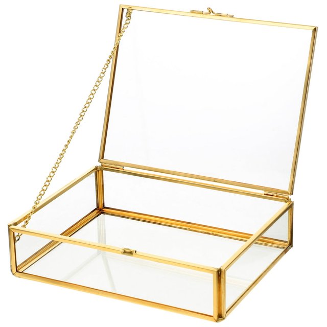 LEEYNEER Glass Jewelry Box Transparent Jewelry Trinket Studding Necklace Box Container