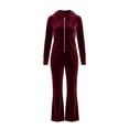 thumbnail image 4 of Xijirk Women 2 Piece Velour Tracksuit Zip Up Hooded Jacket and Long Pants Set for Loungewear Daily Street Casual Outfit,Red,M, 4 of 4