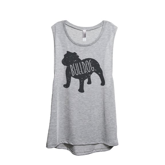 Thread Tank Bulldog Dog Silhouette Women's Sleeveless Muscle Tank Top Sport Grey Small