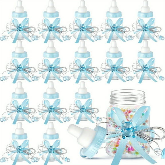 48 Pcs Baby Shower Milk Bottles with Ribbon Plastic Bear Candy Bottles Baby Shower Favors Gender Reveal Wedding Birthday Party Decorations