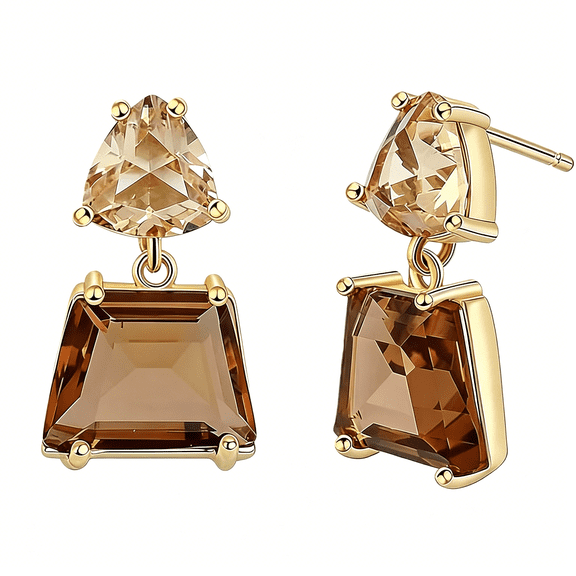 DESIGNICE Brown Crystal Earrings for Women Clear Rhinestone Earrings Geometric Amber Color Stud Earrings Hypoallergenic Natural Crystal Earrings Trendy Jewelry Gift