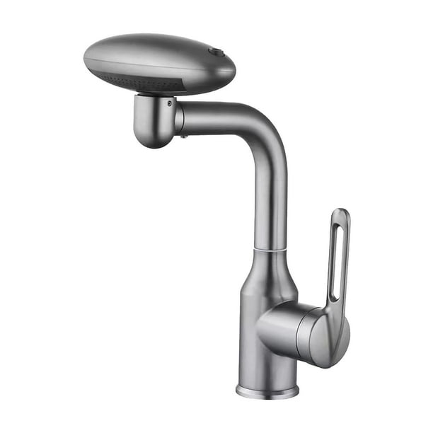 Grifo para fregadero de cocina con válvula de cerámica antisalpicaduras y rociador moderno Gris