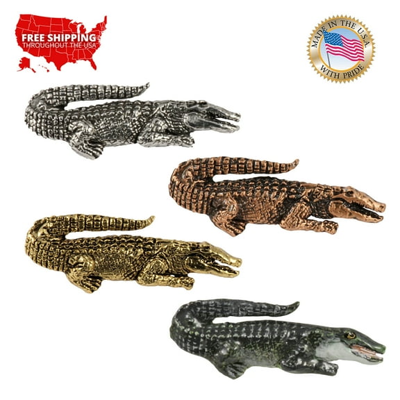 Alligator, Crocodile, Reptile, Pewter, Hat, Lapel, Brooch, Pin, Pins, Jewelry, Made in USA, Over 30 Reptiles Designs Available. Creative Pewter Designs. A070