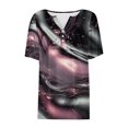 thumbnail image 4 of Women's Vintage Comfy Casual Shirts V Neck Blouse Tie Dye Ombre Y2K Tops Dressy Casual Summer Clothes for Teen Girls Short Sleeve Tunic Tops for Lady Loose Fit Flowy Fashion 2024 Black T Shirts XL, 4 of 5