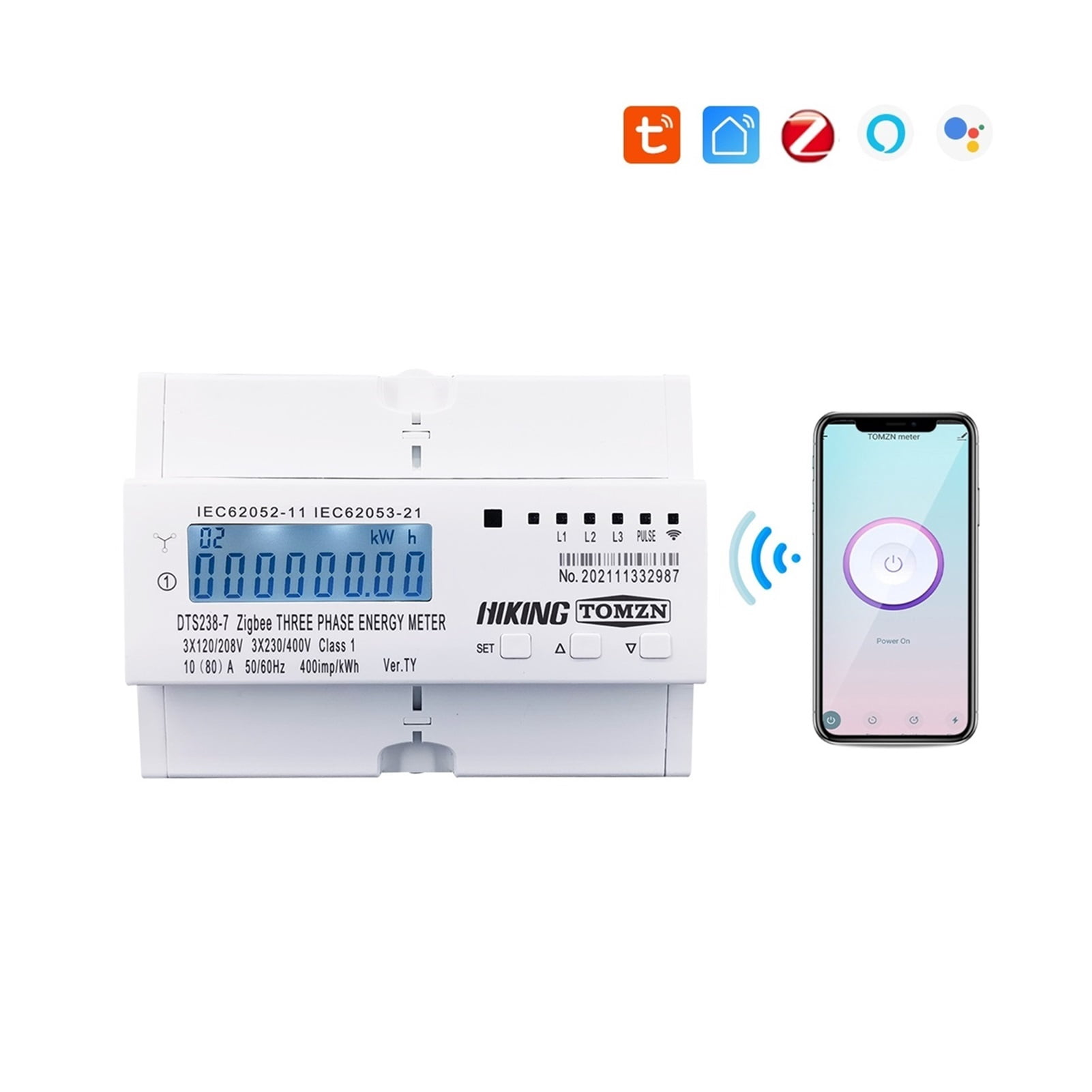 3 Phase Gateway Tuya Din Rail WIFI Smart Energy Meter Timer Monitor KWh ...