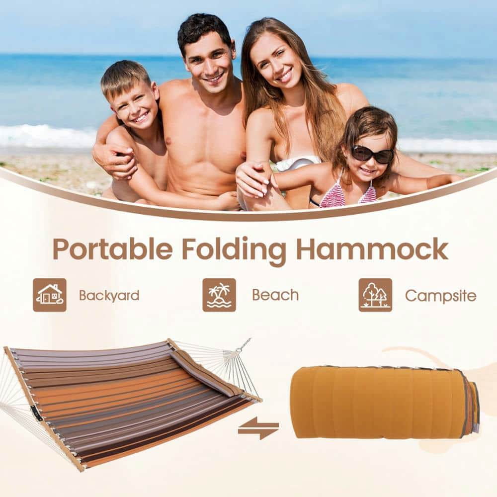 Yardi Yarda Patio Hammock with Detachable Pillow, Foldable Swing Chair Bed for Outdoor as Yard, Brown