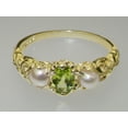 thumbnail image 6 of LBG British Made 18k Yellow Gold Natural Peridot & Cultured Pearl Womens Trilogy Ring - 33 size options - Sizes 4 to 12 Available, 6 of 7