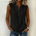 thumbnail image 3 of ClodeEU Women's Henley V Neck Sleeveless Tank Top,Casual Loose Fit Solid Color Blouse with Button for Summer Black,Women's Plus L, 3 of 6