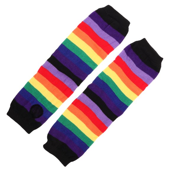 TITINICE 1 Pair Colorful Striped Hand-Knitted Fingerless Gloves with Coordinated Arm Warmers for Women and Men