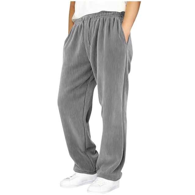 Pantalones largos para niños y niños, de color liso, de pana, con cintura elástica, holgados, con cordón y bolsillo, informales, de poliéster.