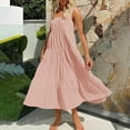 thumbnail image 4 of Women's 2024 Summer Casual Short Flutter Sleeve Crew Neck Smocked High Waist Flowy Maxi Dress, 4 of 7