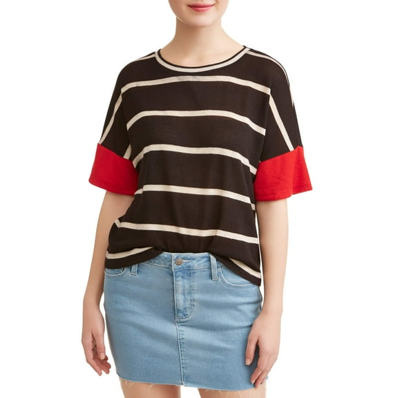 Junior' Colorblock Striped Short Sleeve Crew Neck T-Shirt