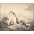 thumbnail image 2 of Martin von Molitor 23x20 Black Ornate Framed Double Matted Museum Art Print Titled: Landscape with a Ruined Tower and Two Figures (1794), 2 of 5