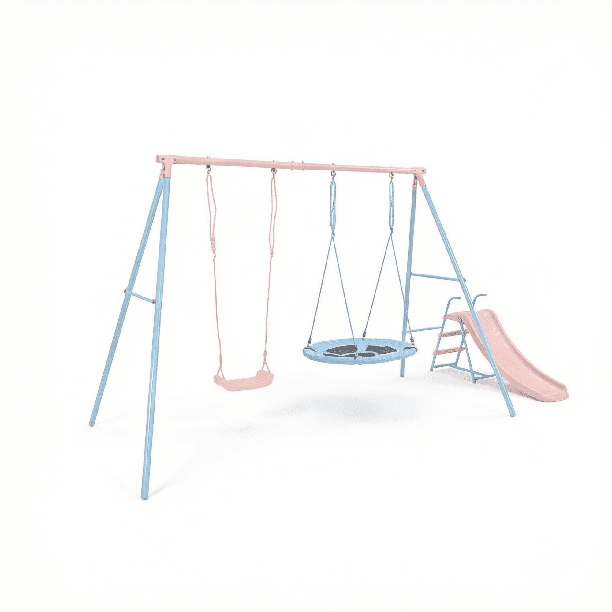 Leumius Double Swing Set with Slide for Playground,Backyard Playset,Blue&Pink