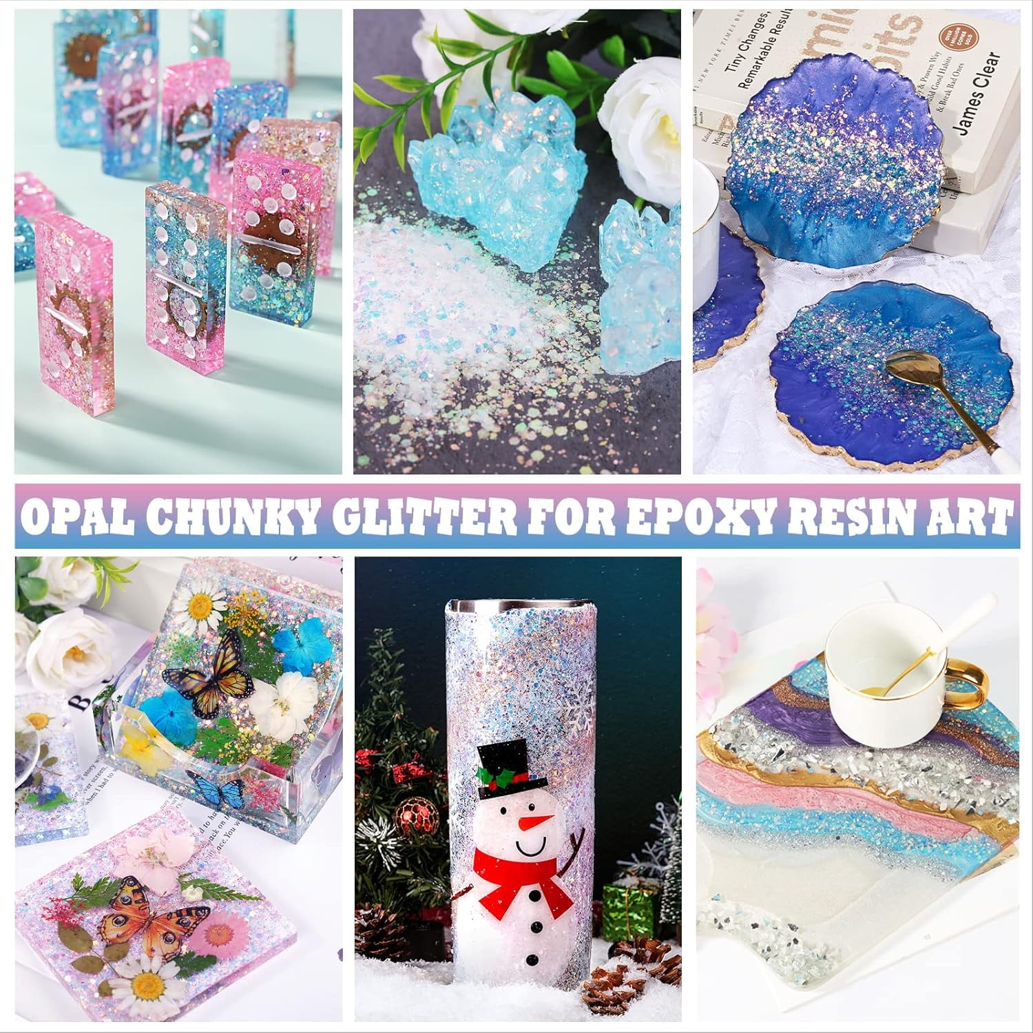 Opal Chunky Glitter for Resin, 12 * 10g Craft Glitter Powder for Tumblers/Slime, Iridescent Chameleon Glitter Sequins Festival Decor(Each 0.35oz)