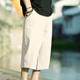 thumbnail image 5 of Linen Capris Pants Men Summer Hawaiian Beach Drawstring Elastic Waist Loose Vacation Shorts Fathers Day Gift, 5 of 5