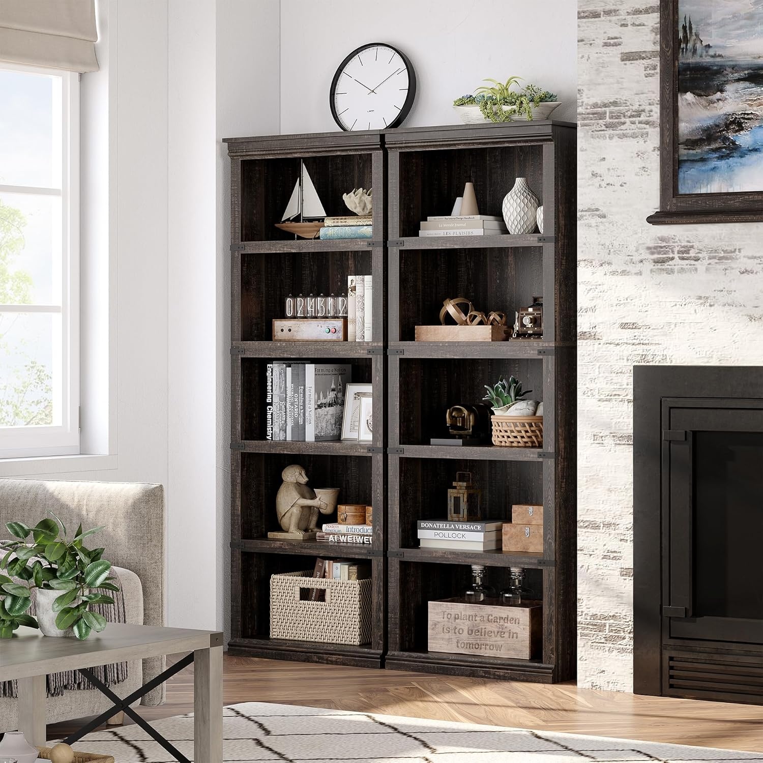 3/5-Tier Bookshelves and Bookcases Farmhouse Book Shelf with Storage Open Display Bookshelves 40/67.4" Tall Book Case Floor Standing Home Decor Furniture for Home Office Living Room Bed Room