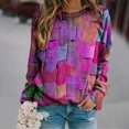 thumbnail image 3 of 2025 Chemises à Manches Longues Col Rond Couture pour Femmes Imprimé Chandail Ample, 3 of 7