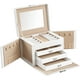 thumbnail image 1 of SONGMICS Joyero de 4 niveles, estuche de viaje con asa, 3 cajones, organizador de joyas con cerradura con espejo, blanco, 1 of 5