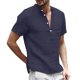 thumbnail image 1 of Camisa informal de manga corta con botones y color liso para hombre: poliéster ligero, corte holgado, lavable a máquina - S-XXXXL, 1 of 5