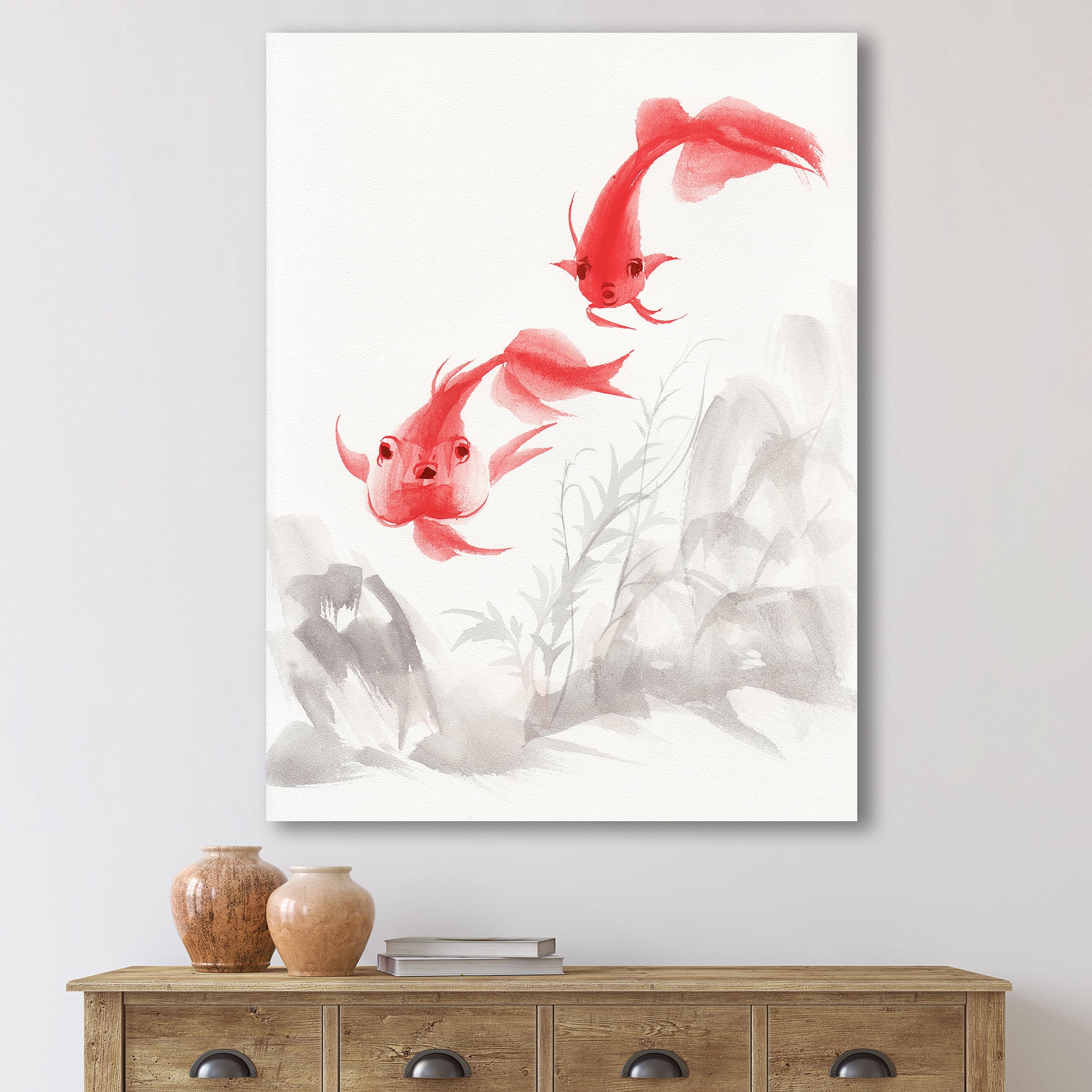 Designart ' Ancient Gold Fishes ' Nautical & Coastal Canvas Wall Art Print
