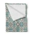 thumbnail image 2 of Afghan Soft Flannel Fleece Throw Blanket, Checkered Squares with Motifs Rhombuses Circles and Stripes, Cozy Plush for Indoor and Outdoor Use, 50" x 70", Slate Blue Brown, by Ambesonne, 2 of 5