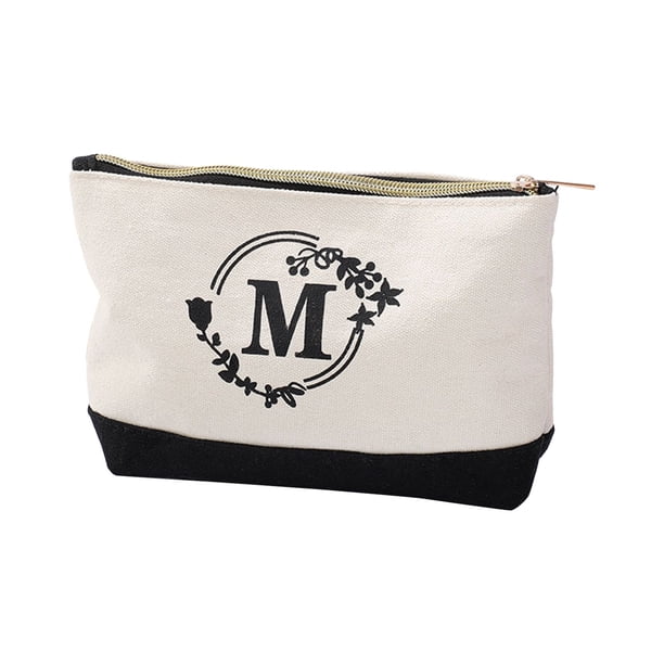 Initial Bolsa de Maquillaje Bolso de Mano Lienzo Impreso Inicial Bolsa de Maquillaje de la Mujer Bolsa de Llave Bolsa de Almacenamiento Adecuado para Todas las Niñas