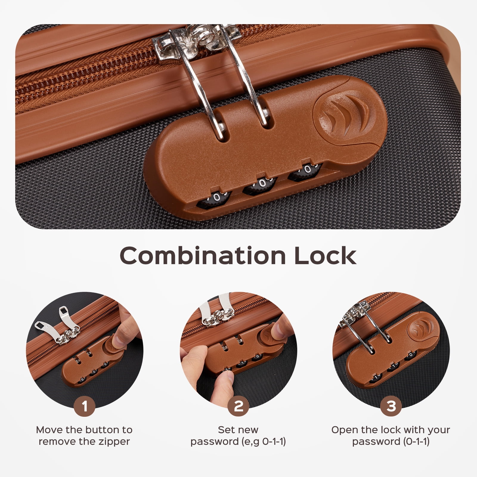 3 Piece Luggage Sets Travel Suitcase Set with 7PCS Organizer Bags, Black&Brown