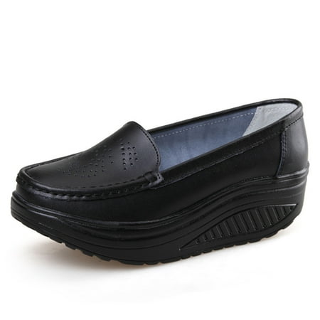 

ZTTD Women s Fashion Casual Solid Slip On Wedges Thick Bottom Platforms Work Shoes