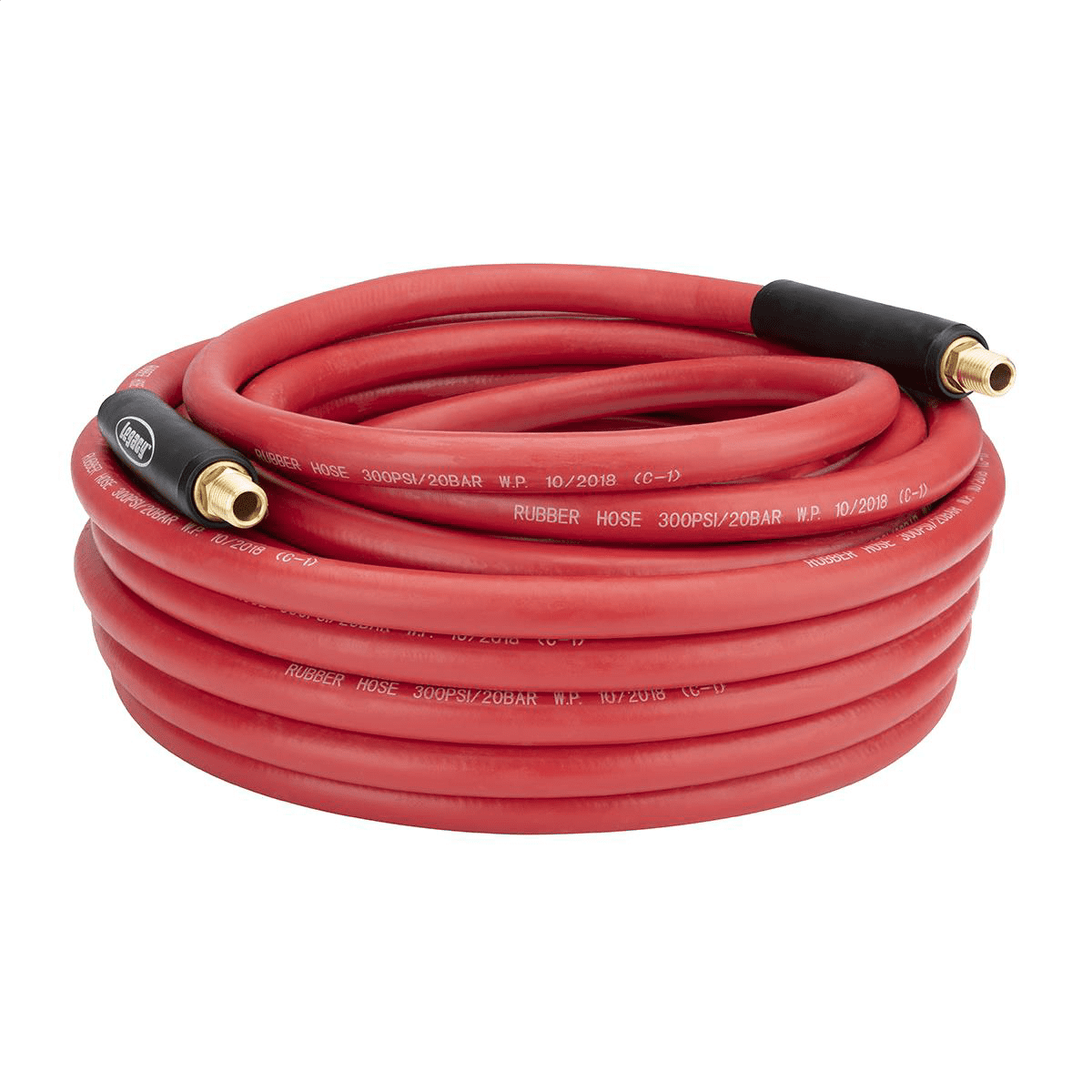 Legacy HRE3850RD2 Workforce Air Hose, 3/8" x 50', 1/4" Fittings, Rubber