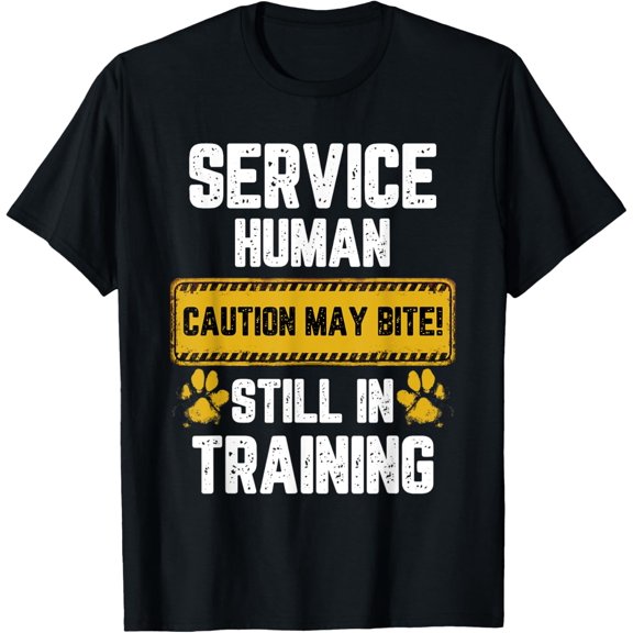 Training T-Shirt Warning Sign Service-Human Caution May Bite DogMen's and women's gift, black and white T-shirt, size: Extra large S-4XL