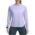 thumbnail image 2 of Otntypg Women's Sun Shirt Hoodie Quick Dry Lightweight Thin Rash Guard Slit Hem Long Sleeve SPF UV Protection Hooded T-Shirts UPF 50+ Hiking Tshirts Tops Purple L, 2 of 8
