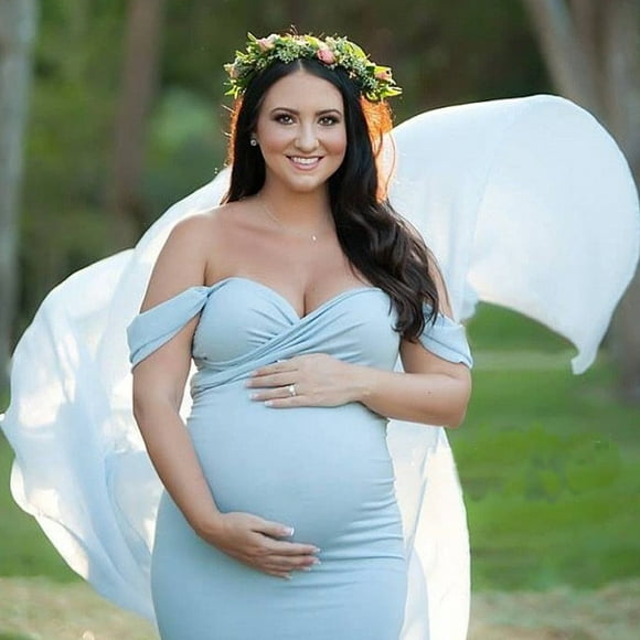 zanvin Pregnant Dress for Women, Women Pregnants Photography Props Off Shoulder Sleeveless Solid Dress