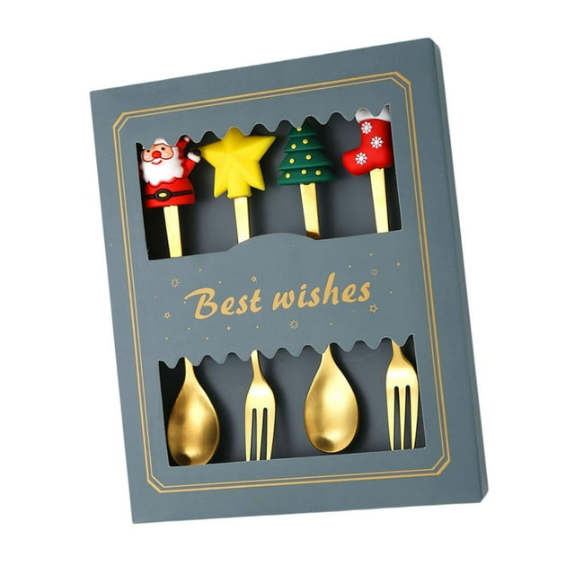 Juego de cucharas y tenedores navideños Macarena con caja verde