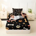 thumbnail image 3 of Manfei Cartoon Paw Twin Fitted Sheet, Cute Dog Bone Bedding, Black Orange, 2-Piece, 1 Fitted Sheet and 1 Pillowcase, 3 of 6